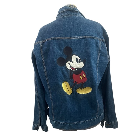 Disney Parks Mickey Mouse Denim Jacket L Embroidered Patches Rare Exclusive - Picture 1 of 13